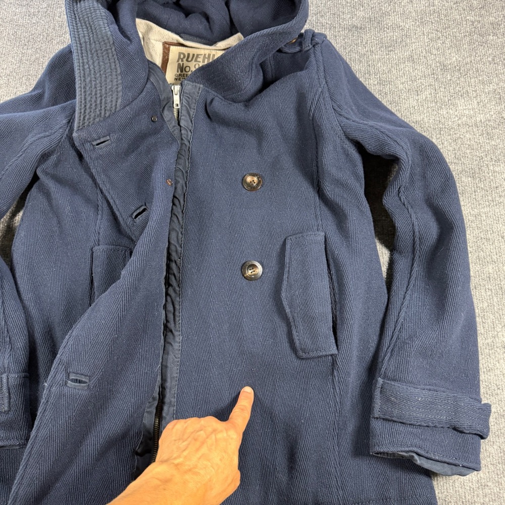 Ruehl No. 925 Hooded Peacoat Wool Blend Navy Blue Size Medium Dark Academia - Picture 8 of 14